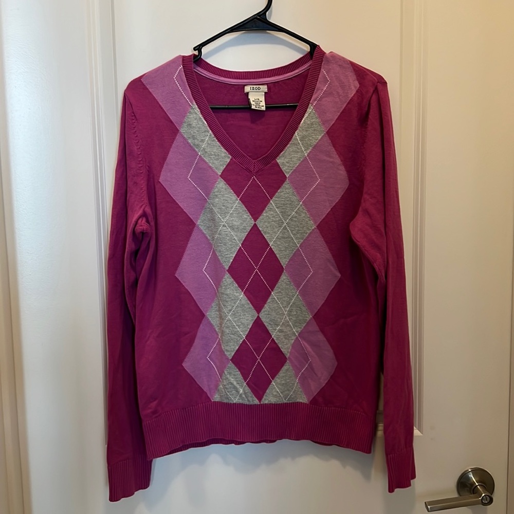 Izod cotton pullover sweater- lovely pink and gray.